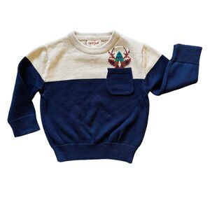 Cat & Jack Color Block Crewneck Holiday Reindeer Sweater Size 18 months